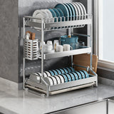 Stainless Steel Dish Drying Rack, Metal Dish Drainer for Kitchen, 2 Tier Dish Racks for Kitchen Counter, Large Capacity Plate Organizer for Kitchen(Large)