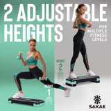 Adjustable Exercise Stepper Kit with Dumbbells & Kettlebell & Weightlifting Belt & Measuring Tape, 2 Level Risers Aerobics Step Platform for Home Gym Exercise Fitness Workout, Green Black
