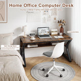 LUKYRA 47 Inch Computer Desk with Storage, Office Desk, Large Legroom, Sturdy U-Shaped Metal Frame Study Table, Home Rustic Brown