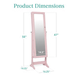 Best Choice Products Freestanding Jewelry Armoire Cabinet, Full Length Standing Mirror, Lockable Makeup Storage Organizer, w/Velvet Lining, 3 Angles, Lock, Accessory Pouch, 5 Shelves - Dusty Pink