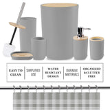 Britimes Bathroom Accessories Set, Grey Shower Curtain Set with Trash Can, Soap Dispenser, Toilet Brush Holder, Toothbrush Holder and Toothbrush Cup for Bathroom Decor