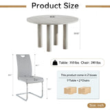 SSLine Faux Mars Stone Round Dining Table Set for 2 w/Grey Leather Chair