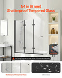 VEVOR Bathtub Shower Door, 51" W x 56" H, Frameless Foldable Hinged Shower Door, Tri-Fold Shower Glass Door with 1/4 in Tempered Glass Door, 180°Rotating and Folding Design, for Bathtub, Black