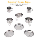 Aomiun 8PCS Stainless Steel Camping Cooking Set Cookware Mess Kit Cook Pots and Pan Set with Plates Cups, Lightweight Camping Cookware for Hiking Backpacking Outdoor Cooking and Picnic