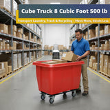 8 Cubic Foot 500 lb. Trash Cube Truck, Red Commercial Laundry Cart