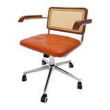 Height-Adjustable Office Chair with Wheels, Wood Armrest & Walnut Back