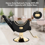 Artist hand Barber Chair Reclining Salon Chair for Hair Stylist with Heavy Duty Hydraulic Pump, Salon Hair Styling Chair 360 Degree Swivel for Haircutting Braiding, Max Load 440 Lbs, Black and Gold