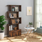DDYYDS 5-Tier Bookshelf with Doors Wooden Geometric Bookcase S-Shaped Display Shelf with Cabinet Rustic Brown