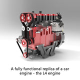 MechPuConToy Mini Metal Engine Model Kit That Runs, GS-L4 Engine Water-Cooled 4-Stroke DOHC Inline Four-Cylinder Engine Model Kit, Physics Science Engine for Adults (Finished Version)