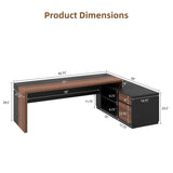 L-Shaped Executive Office Desk with Open Storage Shelves & Drawers, Modern Computer Desk