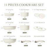 Pots and Pans Set Non Stick, Cookware Sets, 11pcs Kitchen Set, Oven/Fridge Safe | White CAROTE