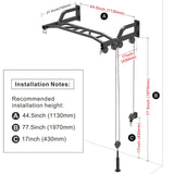 SELEWARE 48'' Heavy Duty Pull Up Bar Wall Mount Multi-function Chin up Bar with Home Gym Cable Pulley System LAT Pulldown Workout Attachments Heavy Bag Hanger