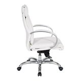 Office Star 7200 Series Deluxe Executive Faux Leather Office Desk Chair with Polished Aluminum Base and Padded Loop Arms, Mid-Back, Dillon Snow