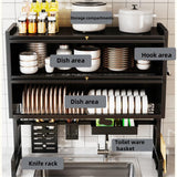 GHuBafy 2-Tier Over The Sink Dish Drying Rack with Cover, Kitchen Storage Organizer Dish Rack Above, Sink Rack for Countertop Space Saving, Multifunctional Plate and Bowl Organizer(65cm/25.6in)