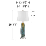 360 Lighting Azure Modern Table Lamps 26.75" High Set of 2 Blue Brown Art Glass Brushed Nickel Metal Cream Fabric Drum Shade Decor for Living Room Bedroom House Bedside Nightstand Home