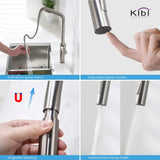 KIBI Macon Single Handle Pull Down Faucet for Kitchen Sink | Solid Brass High Arc Faucet Spout | 360 Degree Swivel Kitchen Faucet with Pull Down Sprayer | Brushed Nickel (KKF2007)