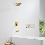 BRAVEBAR Brushed Gold Shower Faucet Set - Gold Tub and Shower Faucets Set with 8-Inch Rain Shower Head and Tub Spout, Single-Handle Bathtub and Shower Trim Kit Valve Included