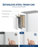 Garvee Space-Saving Bathroom Trash Can, 3.4 Gallon Small Trash Can with Soft-Close Lid, Foot Pedal & Removable Inner Bucket, Rectangular Stainless Steel Garbage Can for Home, Office, White
