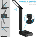 Drevet LED Desk Lamp with Wireless Charger, Desk Table Light with USB Charging Port and 2 Outlets, 3 Lighting Modes, 3 Level Brightness, 1H Timer, Touch Control, Eye-Caring Home Office Foldable Lamp