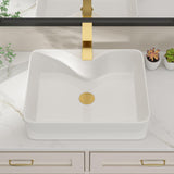 Dcolora 19 In. White Vessel Sink for Bathroom, Rectangular Above Counter Porcelain Ceramic Sink with Gold Accessories, 15"D x 19"W x 5"H #DC-SFDOE00087