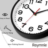Roymnie Wall Clock Silent Non-Ticking Modern Clock Battery Operated 18 Inch Large Classic Analog Decorative for Classroom, Living Room, Office, Bedroom, School, Hotel (Black)