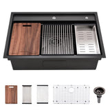 33 Inch Drop In Kitchen Sink Black - VOKIM33 x22 Inch To pmount sink Workstation Splash Guard Stainless Steel 16 Gauge 10'' Deep Single Bowl Sink with Cutting Board & Strainer