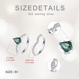 Oseew Natural Moss Agate Ring for Women 2CT Kite Cut 2 Pieces Engagement Ring Set 10K/14K/18K Solid Gold/Sterling Silve Personalized Wedding Leaf Vintage Bridal Promise Ring for Women (Style 2