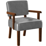 FAGAGA Faux Leather Accent Chair, Mid-Century Armchair with Wood Frame