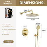 Tohlar Gold Shower Faucet System, High Pressure 10 Inches Rain Shower Head and 3-Setting handheld Spray Combo, Wall Mounted Shower Head and Handle Set, Valve Body and Trim Included