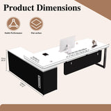 L Shaped Executive Office Desk Large Computer Desk with Storage Cabinets, Solid Wood Board Steel Frame