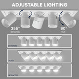 LUXRITE 5-Head Adjustable Recessed LED Spotlight, Retractable Directional Light, 5CCT 2700K-5000K, CRI90, 15W, 1000LM, Adjustable Head 355° Rotation & 80° Tilt, Dimmable, IC Rated, ETL Listed (4 Pack)