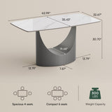 POVISON 63" Hobart Modern Rectangular Dining Table for 4-6, Matte White Sintered Stonetop with U-Shape Carbon Steel Pedestal (Table Only)