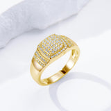 Oseew Custom Round Cut Moissanite Rings Wedding for men Hip Hop Iced Out Luxury Men's Moissanite Ring sterling silver/ 10k 14k 18k gold square frame Design (yellow gold)