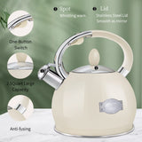RETTBERG Tea Kettle for Stovetop Induction Whistling Tea Kettles 2.64 Quart Retro Food Grade Stainless Steel Teapots with Cool Touch Handle Creamy White