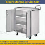 18" x 30" Commercial NSF Stainless Steel Utility Cart with Locking Doors - 4 Shelf Heavy-Duty Service Cart with Enclosed Base, Mobile Prep & Storage Trolley for Kitchen, Catering, Restaurant