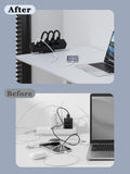 Desk Clamp Power Strip Built-In1 Retractable USB C Cables, USB Ports Black