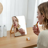 ZOROSY Desk Makeup Mirrors with Wood - Rectangle Wall-Mounted Mirrors Table Mirrors for Living Room Bedroom Birthday Gifts (10.5" L x 7.8" W)