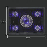 Five Fan Laptop Cooling Pad Stand Metal Adjustable Black USB Hub