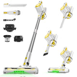 Honki Cordless Vacuum Cleaner for Home, Powerful Stick Vacuum with Rechargeable Battery, Green Light Anti-Tangle Brush, 6-in-1 Lightweight Handheld Vacuum for Pet Hair, Hard Floor, Carpet, Yellow