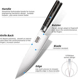 MDHAND Chef Knife Set with Roll Bag, 10PCS Professional Knife Set with Sharpener, High Carbon Stainless Steel Japanese Kitchen Knives - Black Pakkawood Handle, Dishwasher Safe, For Cooking, Chef Gifts