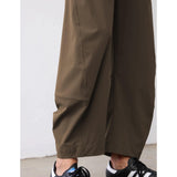 SeeLuNa Women Barrel Travel Pants Elastic Waistband Tapered Leg Baggy Mid Rise Work Trousers Lounge Pant with Pockets(Coffee,M)