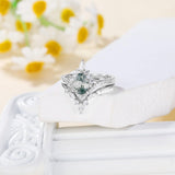 Oseew 10k gold Natural Moss Agate Engagement Ring Set 1.25ct Green Stone 14k gold Pear Cut Natural Moss Agate Ring Set for Women 10k gold Natural Moss Agate Ring Set