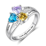Oseew 10k Gold Personalized 3 Birthstones Rings for Women Personalized 2 Birthstones Rings 14k White gold Mother's Ring With 3 Names Mother Daughter Ring(White Gold)