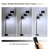 Fansdrick Floor lamp with Remote, 3 Light Arc Floor Lamps for Living Room, 2400LM Tall Standing Floor Lamps with Black Shades, 80" Large Floor Lamp for Bedroom, Office
