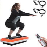 Natini Vibration Plate Exercise Machine - Whole Body Vibration Platform Machine with Pilates Bar Resistance Bands for Home Fitness Training Equipment (Orange)