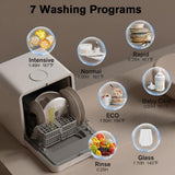 MOMOKOVA Portable Countertop Dishwasher with 5L Built-in Water Tank,Upgraded 7 Program & 24H Delayed Wash,360° Dual Spray, 167℉ High-Temp & No Hookup Needed for Home,white (white)