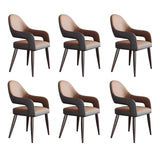 Quvex Modern Scratch-Resistant Leather Dining Chairs Set of 6 with Arms, Upholstered Kitchen & Dining Room Chairs with Ergonomic Curved Back, Thick Cushion Seat & Heavy-Duty Metal Legs, Brown & Grey