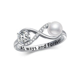 Oseew 5mm Freshwater Pearl Ring with 5mm Moissanite Sterling Silve Engagement Wedding Promise Ring 7 Size for Women