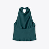 Maohao Women's Silk Satin Tank Tops Halter Draped Front Sexy Backless Womens Summer Tops Elegant Camisole Tops (Green,XS)