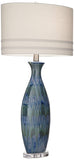 Possini Euro Design Annette 38" Tall Large Modern Coastal End Table Lamps Set of 2 Blue Drip Finish Ceramic Off-White Shade Living Room Bedroom Bedside Nightstand House Office Home (Colors May Vary)